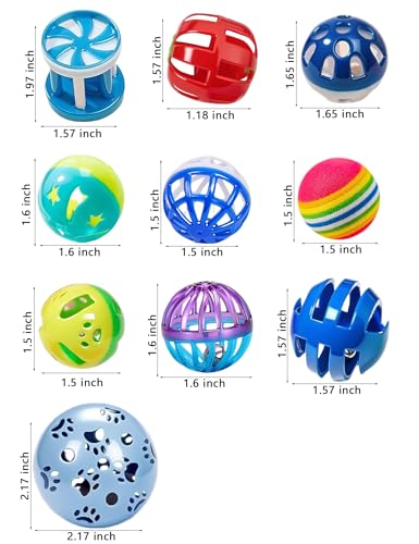 10-Pack Colorful Bell Cat Balls, Non-Toxic Lightweight Toys for All Cats - size: 1.5'' - 2.2'', 10-Pack