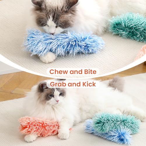 Cat Toys, 3 Pack Crinkle Catnip Pillow Toys for Indoor Cats - color: Blue Orange Green