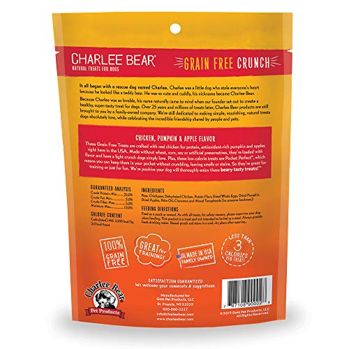 Charlee Bear Crunch Grain Free Dog Treats, Chicken,Pumpkin and Apple, 8 Ounce Resealable Bag,Low Calorie Training Treats for Dogs,Limited Ingredient,Healthy,Crunchy Dog Snacks, Made in USA (Pack of 2) - size: 8 Ounce (Pack of 2)