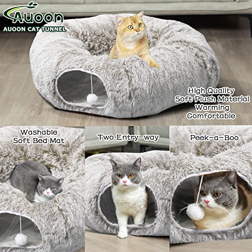 AUOON Plush Cat Tunnel Bed for Indoor Cats, 36" L x 36" W x 11.5" H, Khaki - color: Khaki