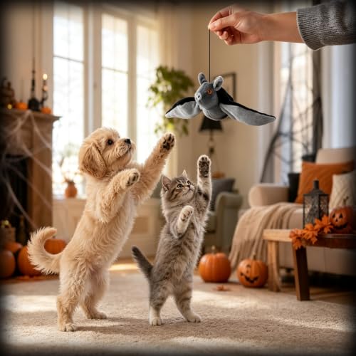 Flying Bat Dog Toy, Flying Bat Toy for Dogs, Flapping Bird Interactive Cat Toy, Cute Flapping Wings Electric Teasing Cat/Dog Toy, Hanging and Ground Play