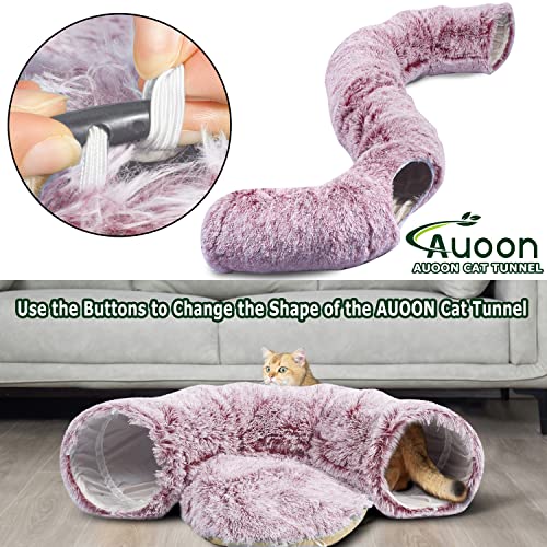 AUOON Plush Cat Tunnel Bed for Indoor Cats, 36"L x 36"W x 11.5"H, Rosiness - color: Rosiness