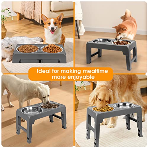 URPOWER Raised Dog Bowls 4 Height Adjustable Elevated Bowl Stand - color: Grey