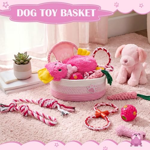 Zopeal Dog Toy Gift Basket Set for Puppy Birthday, Pink - color: Pink
