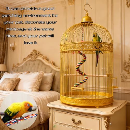 Bird Rope Perches, Parrot Toys, Bungee Rope Perches for Parrots, Cockatiels, Parakeets, Budgie Cages Comfy Birds (Metal Nut) - 41.34 inches - size: 105cm
