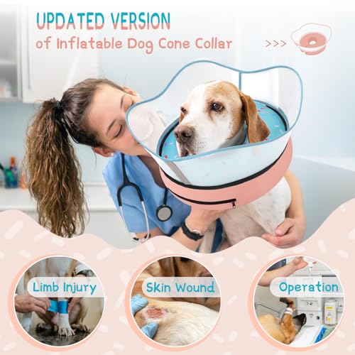 Supet Raised Inflatable Dog Cone Collar to Stop Licking, Soft Dog Cone Alternative After Surgery, Doggie Neck Donut Collar for Small Medium Large Dogs - color: Donut Light Blue, size: XXL(Neck 18.5"-23.5")