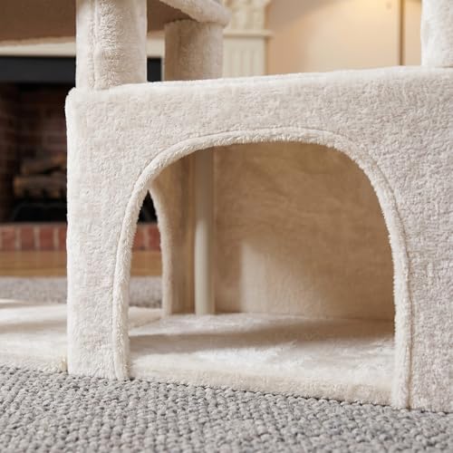 YUNIQUE Multi-Functional Cat Tree Tower, Big Cat Condo with Scratching Board, Rotating Toy & Deep Hammock, Luxury Perch Kitty Furniture for Indoor Cats (White) - color: 288 White
