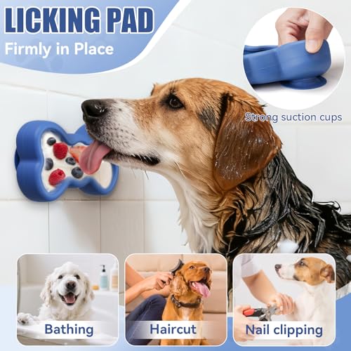 Lick Mat for Dogs, Animire Anti-Spilled Bow Tie Lick Bowls for Anxiety Relief, Silicone Slow Feeder Licking Pad with Suction Cups, Freezeable Dog Enrichment Toy for Boredom(Dark Blue,S) - color: A-Dark blue, size: S