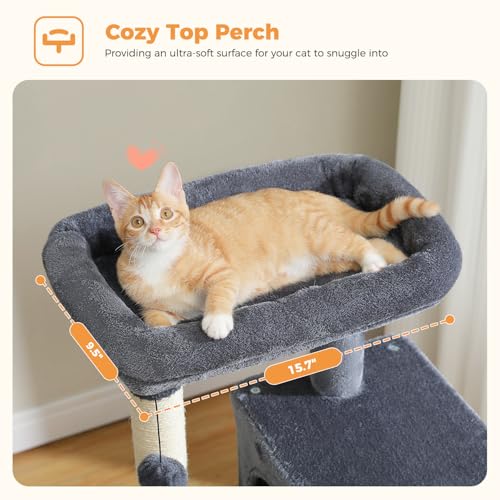 PETEPELA 32" Small Cat Tree for Kittens & Small Cats, Sisal Ramp, Smoky - color: Smoky Grey, size: 46 Inches