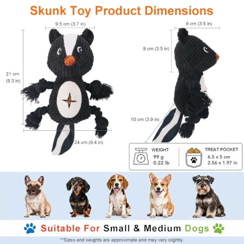 Dog Squeaky Chew Toy, Plush Crinkle Rope Dog Toy - Black Skunk - color: Black Skunk