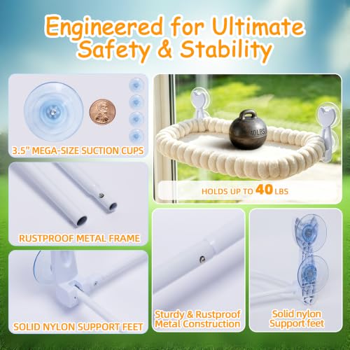 Cat Window Hammock - Beige Cordless Foldable Perch for All Cats - color: Beige