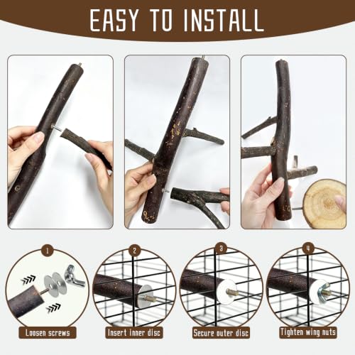 Bird Perch Swing for Cage Accessories - Natural Wood Parrot Perch for Parakeet Budgie Cockatiel Toys