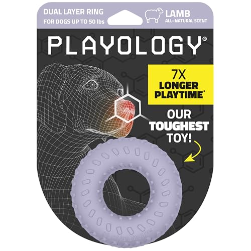 Playology Dual Layer Ring Dog Toy for Aggressive Chewers, Lamb Scent - size: Medium, style: Lamb