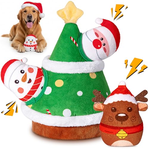 Christmas Dog Toys, Christmas Tree & Squeaky Santa Claus, Dog Christmas Plush Puzzle Chew Gifts