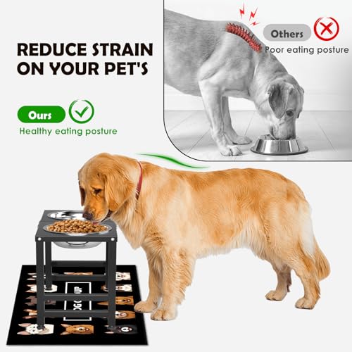 ADENGL Elevated Dog Bowls,16inch Tall Pet Bowl Holder, Raised Bowl Stand with 2 Stainless Steel Bowls (68oz) and Spill-Proof Mat, Dog Feeder for Large Extra Large Breeds - color: Black, size: Height: 16 in