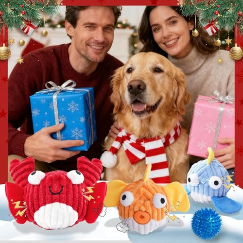 Squeak Dog Toys for Aggressive Chewers, No Stuffing Squeak Dog Chew Toys for Aggressive Chewers, Interactive Dog Toy Ball with Crinkle Paper for Medium Dogs, Large & Small Breeds (F-Whale+Fish) - color: F-Whale+Fish