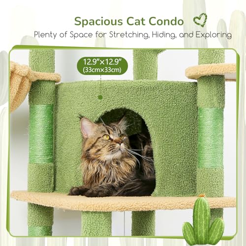 Globlazer Cactus Corner Cat Tree Tower with Scratching Post, C51, Green - color: Cactus Green, size: 51inch