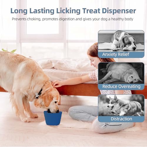 Dog Lick Bowl, Non-Slip Freeze Slow Feeder Small Medium, 1.6 Cup - color: Dark Blue