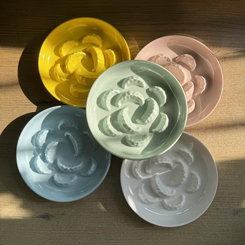 2 Pcs Cat Slow Feeder Bowl Set - Unbreakable Melamine Cat Food Plates for Slow Eating - Cute Kitten Plates for Wet & Dry Food- Whisker Friendly & Dishwasher Safe & Non Slip Design (White + Green) - color: Green + White