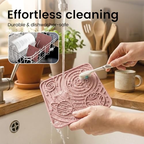 OHMO Lick Mat for Dogs&Cats, Space Pattern, Small, 2pcs, Brick Red&Coral - color: Mars&Coral, size: 5.9"L x 5.9"W