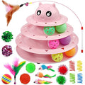 UPSKY 20 PCS Cat Toys Set with Teaser, Mice, Spring, and Various Ball Toys - color: B-Pink