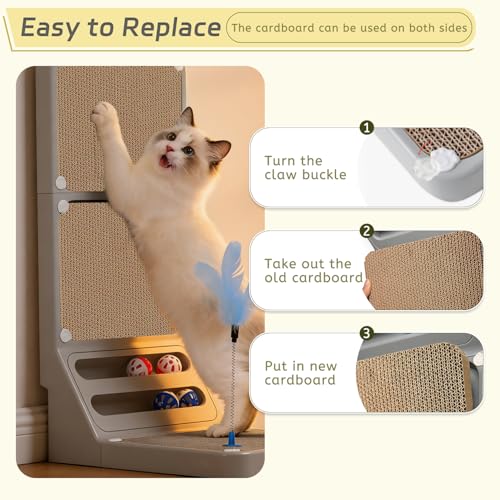 Cat Scratcher Cat Scratch Pad L Shape Wall Mounted Dual Use (Vert/Horiz) Kitten Bunifa Scratching Card Board Vertical Post with Ball Toys Feathers (Cat Scratching Post Accessories)