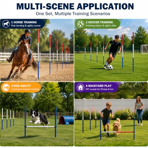 6 Pcs Pole Bending Poles for Horses, 6.6FT 2-in-1 Convertible Equestrian Training Equipment, Agility Poles for Horses, Dogs & Soccer Training