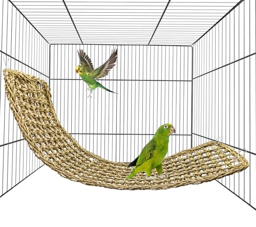 Bird Seagrass Mat 30 x 7 Inch Parrot Natural Seagrass Woven Net Hammock Parakeet Climbing Rope Ladder Mat Chew Toys Cage Accessories for Pigeon Macaw Cockatiel Conure Cockatoo Rat Bearded Dragon - size: 1Pc 30" × 7"