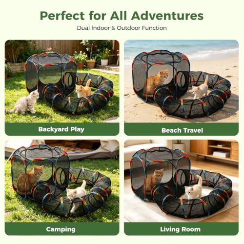 PAWZ Road Outdoor Cat Tunnel Portable Catio 2 in 1 Cat Tent & Play Tunnel - size: M