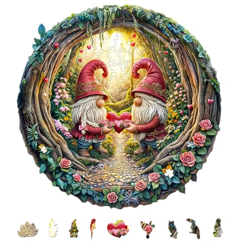 KAAYEE Wooden Puzzle for Adult, Gnome Couple Jigsaw Puzzle 13.4 * 13.3in - color: Gnome Couple, size: Large