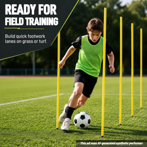 6 Pcs 5FT Adjustable Agility Training Poles for Soccer,Basketball,Football,Dog,Horse Training-Speed and Agility Training Equipment Sports Training Sticks with Stainless Steel Ground Nails - color: Yellow