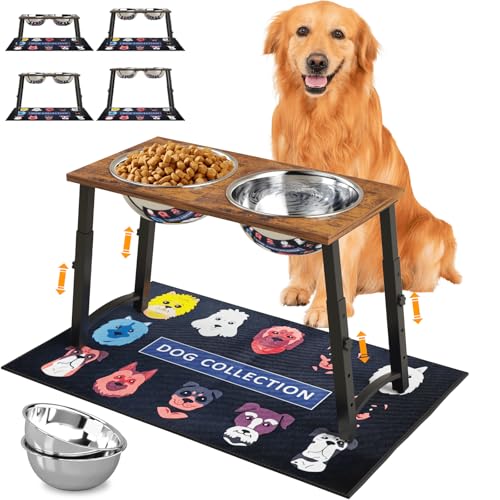 Elevated Dog Bowls for Large Extra Large Dogs with Mat, 4 Height Adjustable, 2 Stainless Steel Dog Bowls 3000ml,101oz - color: H:11.8-18.8", 101oz Bowls & Mat