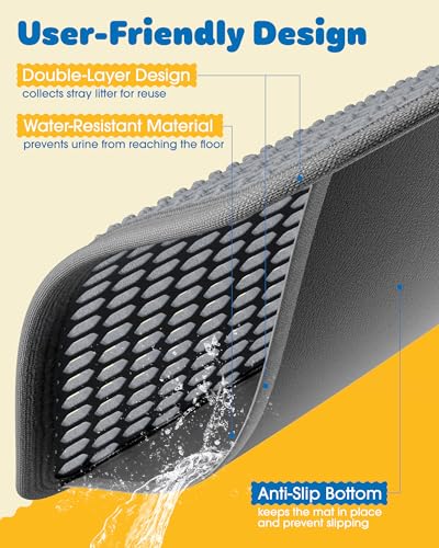 Powools Cat Litter Mat, 46 x 35 in, Waterproof, Non-Slip, Grey - color: Grey, size: 46 x 35 Inch