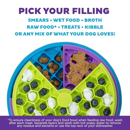 Outward Hound Nina Ottosson Lickin’ Layers 3-in-1 Dog Toy Treat Puzzle, 10" - color: Lickin Layers (Green, Purple, Blue)