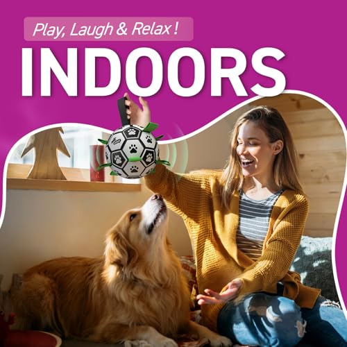 QDAN Dog Soccer Balls Toy with Bell Inside, Squeaky Ball for Large Dogs - color: Squeaky Green, size: Large Size 3 (8 Inch)
