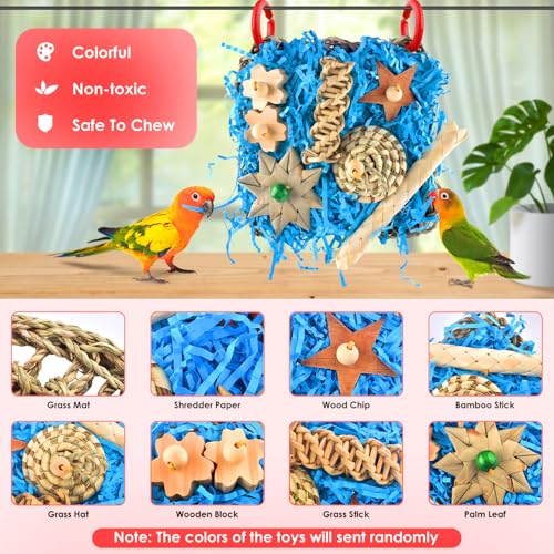 KATUMO Conure Toys, Bird Foraging Toys Parakeet Shredding Grass Mat Hanging Toys for Cockatiel Conure Lovebird Parakeet Bird Cage Accessories - color: Blue