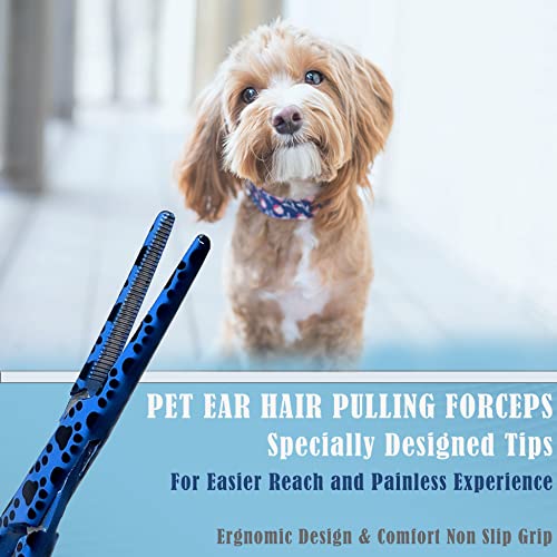Dog Pet Ear/Nose Hair Puller Grooming Hemostat Locking Forceps Pliers, 5.5" (14cm), Straight (Blue Paws) - color: Blue Paws