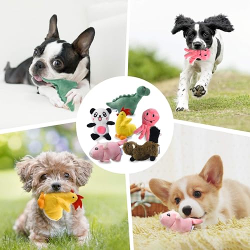 Squeaky Plush Dog Toy 6 Pack for Puppy, Small Stuffed Puppy Chew Dog Toys - color: 6 Pack Mixed Animals