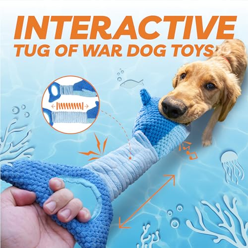 LEGEND SANDY Large Squeaky Dog Toys to Keep Them Busy, Interactive Plush Dog Toy,Crinkle Tug of War Dog Chew Toy for Small, Medium, and Large Dogs - color: 1 Pack Blue Shark