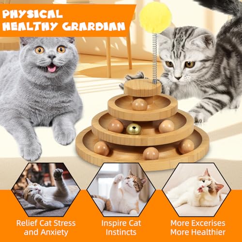 DoogCat Cat Ball Track - 3-Level Cat Ball Tower with 9 Removable Balls for Interactive Play and Mental, Physical Exercise - Large Size - size: Large - Standard