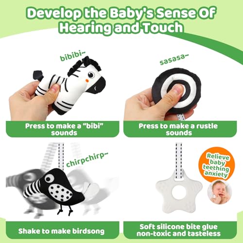 Black White High Contrast Baby Carseat Toy for Newborns 0-6 - style: Lion
