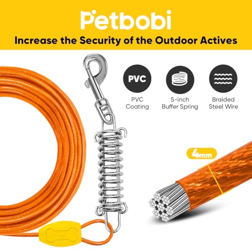Petbobi Dog Tie Out Cable and Stake, 40ft Heavy Duty Dog Leads for Yard - color: Orange, size: 40 ft (120 lbs)
