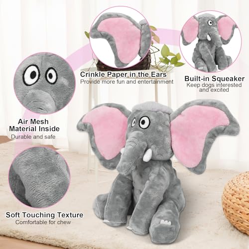 Letsmeet Plush Large Dog Toys with Squeaker and Crinkle Paper, Interactive Puppy Chew and Teeth Cleaning Toy, Pet Toys for Small, Medium and Large Dogs - style: Elephant