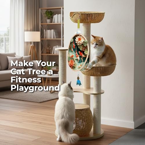 OtterVerz 11 Interactive Cat Toys for Indoor Cats, Automatic Concealed Hide and Seek Hanging Feather Cat Toy, Rechargeable Motion-Activated Enrichment Toys for Bored Adult Cats (Fish Pond Pattern - color: green