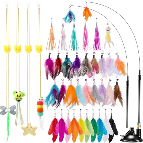 Leitee 40 Pcs Cat Toys Bulk, Feather Interactive for Indoor Cats