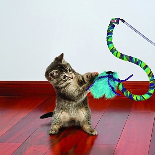 KONG Cat Teaser Wand Toy - Encourages Pouncing & Batting (Curlz) - color: BLUE