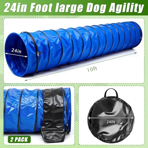 24 in 10 Foot Extra Large PVC Dog Agility Tunnel with Sandbags Blue - color: Blue, size: 24in X 10ft