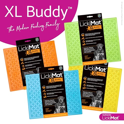 LickiMat X Large Breed Buddy Dog Lick Mat, Dog Calmer, Slow Feeder, Anxiety Reliever Alternative to Puzzle Toys, Slow Feeding Bowls. Use Peanut Butter, Wet, Raw, Mixed Food, Healthy Treats - Turquoise - color: Turquoise