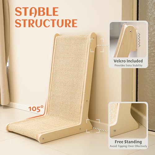 PETKARAY 105° Sisal Cat Scratcher, Sisal Scratch Pad for Indoor Cats, L Shape Kitten Scratching Board, Sturdy Floor Mounted Scratcher - color: 105°, size: Medium