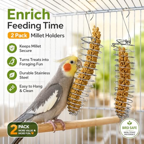 Millet Holder for Bird Cage, 2 Pack Spray Millet Treat Holder